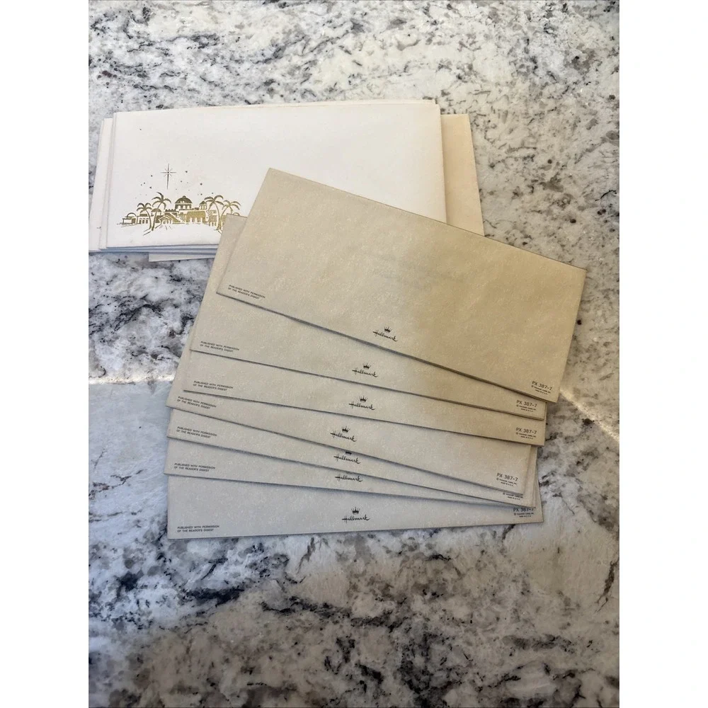 7 Vintage Hallmark Christmas Card Mother & Child Parchment Unused readers digest